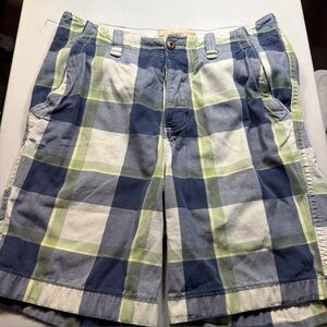 Hollister Blue and Green Checkered Cargo Shorts
